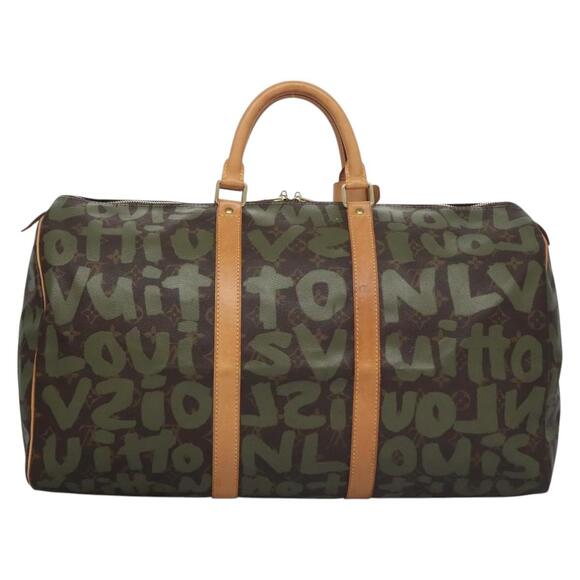 LOUIS VUITTON Monogram Graffiti Keepall 50 Boston Bag Khaki M92196 - Picture 2 of 16